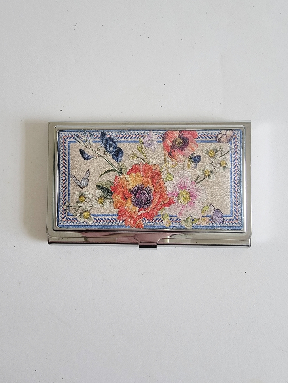 Brighton Blossom Floral Silver Metal Card Case Minimalist Cottagecore Minimalist - Picture 2 of 7